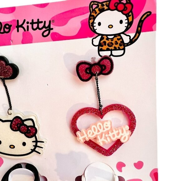 HELLO Kitty Girls Bow Dangle Earrings + Rings Set - Picture 2 of 8